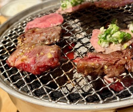 網の上で焼き上げる焼肉