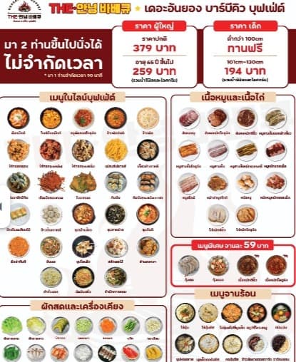 The Annyeong Barbecueの韓国焼肉食べ放題メニュー