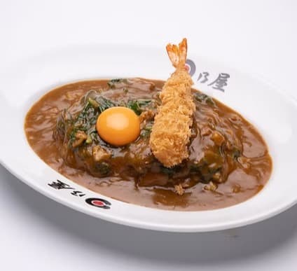 日乃屋カレーのエビフライと卵のカレー