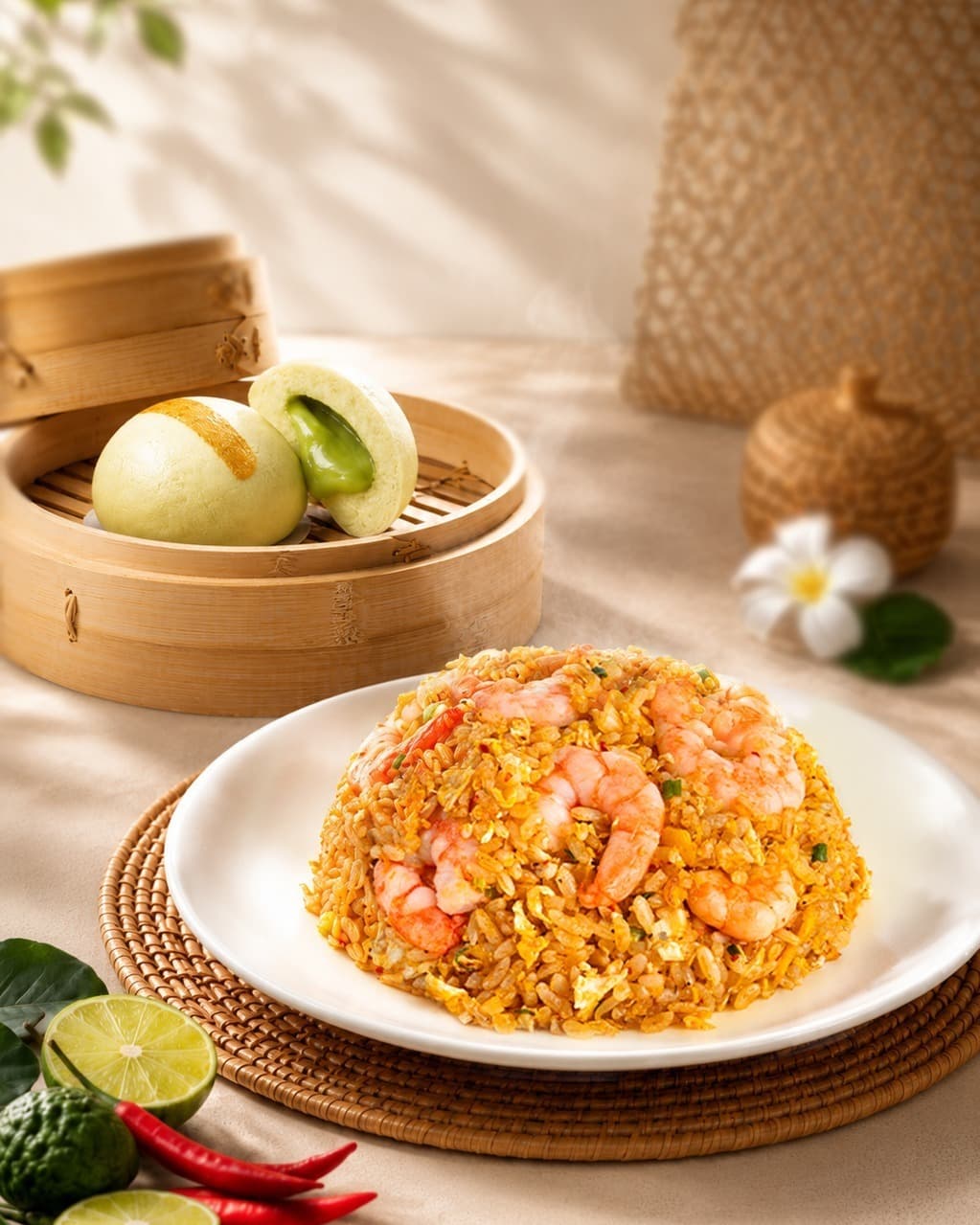 Din Tai Fungの海老チャーハンと抹茶まんじゅう