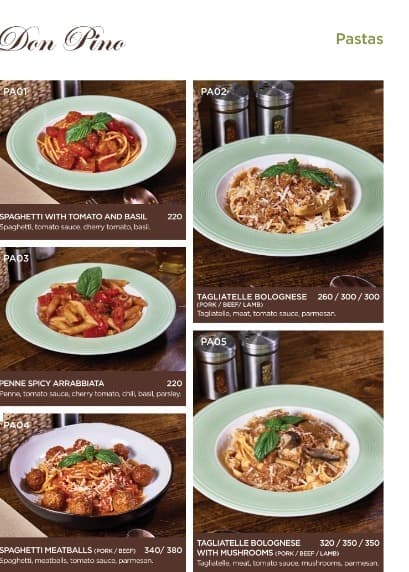 Don Pino Italian Restaurantのパスタメニュー